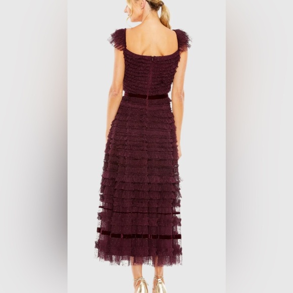 NWT |Mac Duggal 8054 Amethyst Purple Ruffle Cap Sleeve Tiered Midi Dress Size 6 - Picture 4 of 8